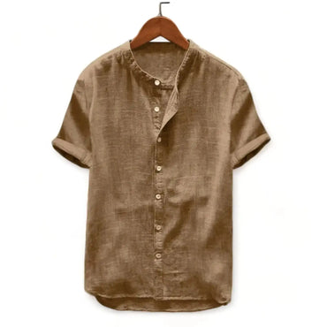 Essential Bamboo Hemp Band Collar Shirt for men in bamboo hemp - Dan Flashes