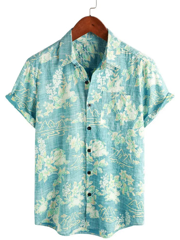 Beachin' Blue Hawaiian Shirt for men in cotton-linen blend - Dan Flashes
