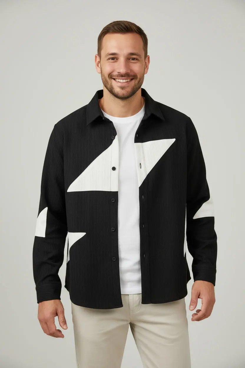 Color Contrast Patchwork Men's Long Sleeve Shirt Dan Flashes