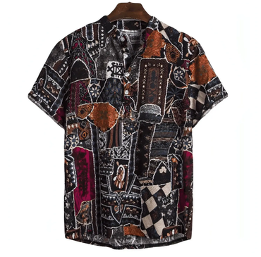 Complicated Band Collar Shirt for men in cotton-linen blend - Dan Flashes