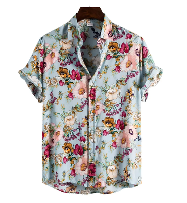 Blue Floral Button-Up Shirt for men in cotton-linen blend - Dan Flashes