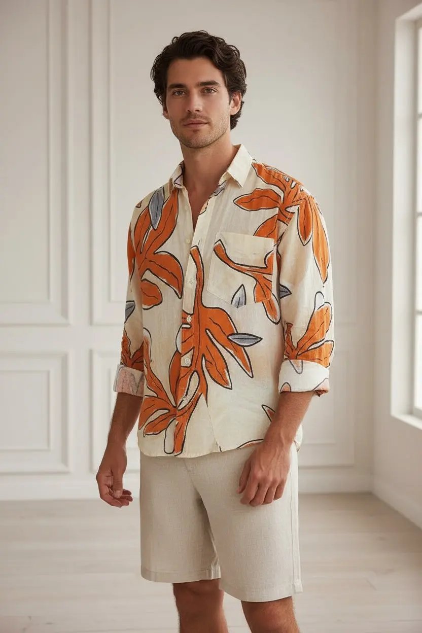 Men's Printed Shirt Beach Style Long Sleeve Dan Flashes