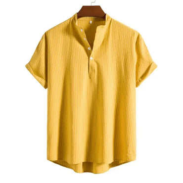 Classic Linen Band Collar Shirt for men in cotton-linen blend - Dan Flashes