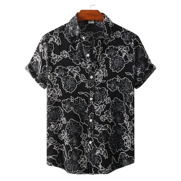 Premium Black Floral Hawaiian Shirt for men in cotton-linen blend - Dan Flashes