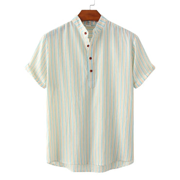 Premium Stripe Band Collar Shirt for men in cotton-linen blend - Dan Flashes