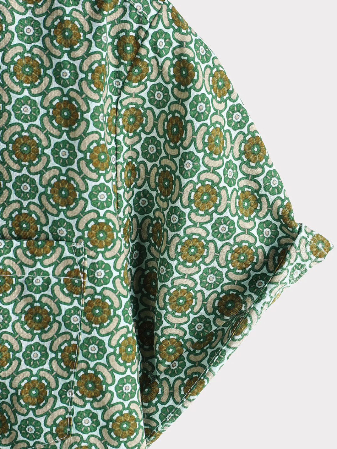 Green Floral Print Lightweight Cotton Short Sleeve Shirt