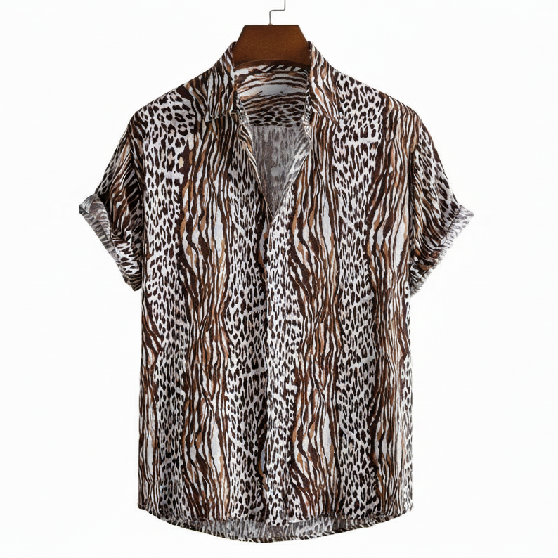 Animal print beach shirt for men in cotton-linen - Dan Flashes