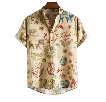 Linen Band Collar Shirt for men in cotton-linen blend - Dan Flashes