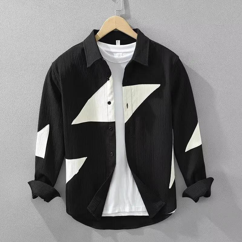 Dan Flashes Long Sleeve Shirt - 0 - Dan Flashes - White - Color Contrast Patchwork Men's Long Sleeve Shirt Dan Flashes