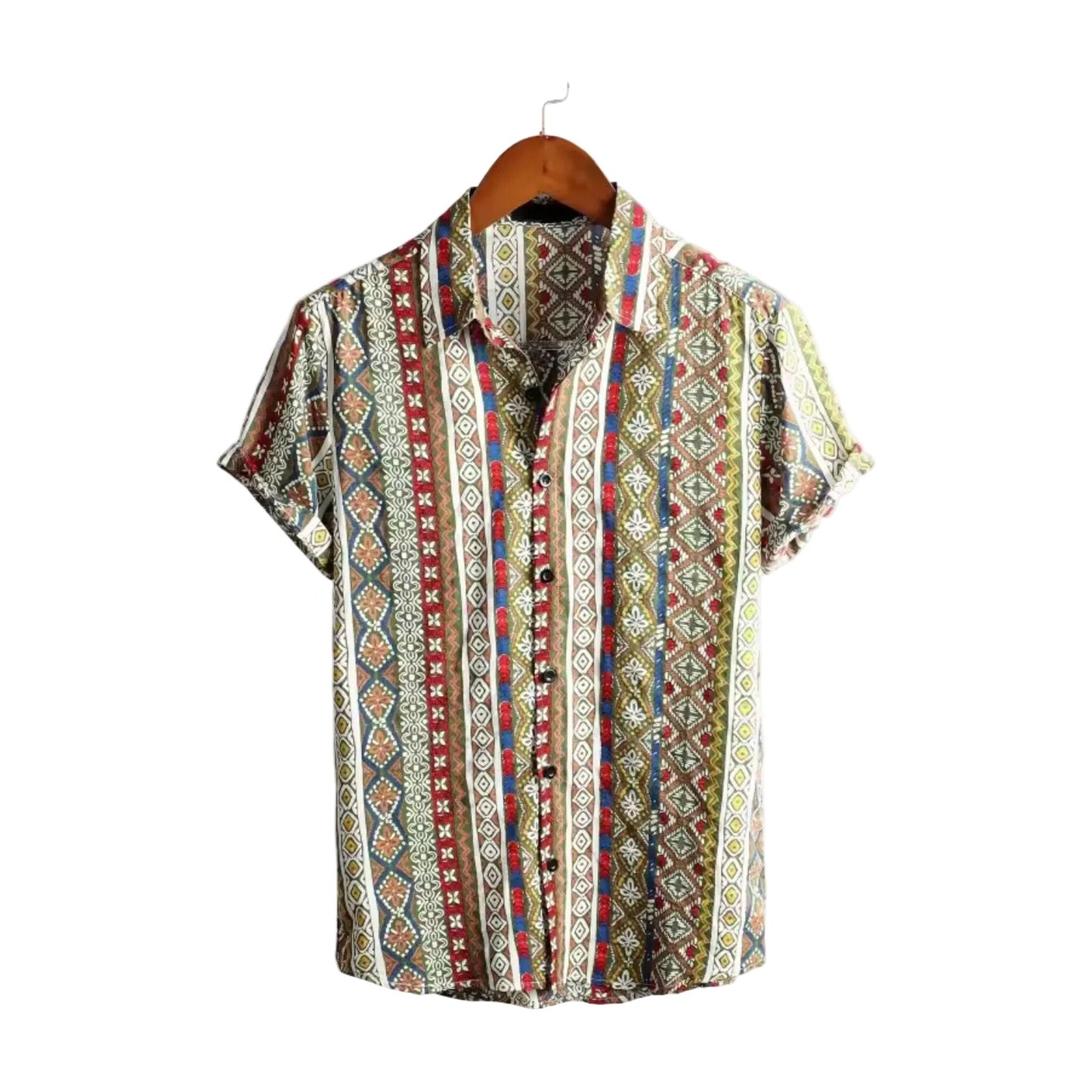 Multicolor vertical Aztec camp collar shirt for men in cotton-linen - Dan Flashes