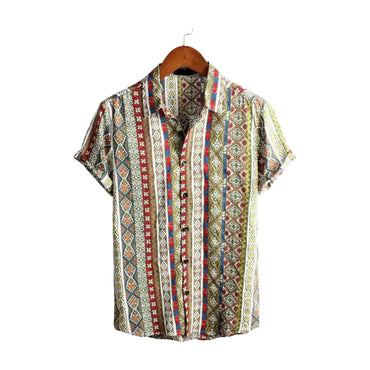Multicolor vertical Aztec camp collar shirt for men in- - Dan Flashes