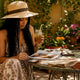 Woman browsing summer fashion swatches outdoors