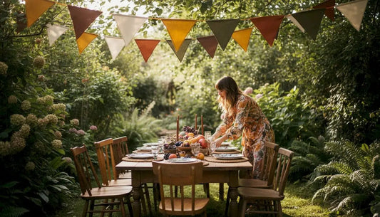 Woman setting up casual outdoor summer event