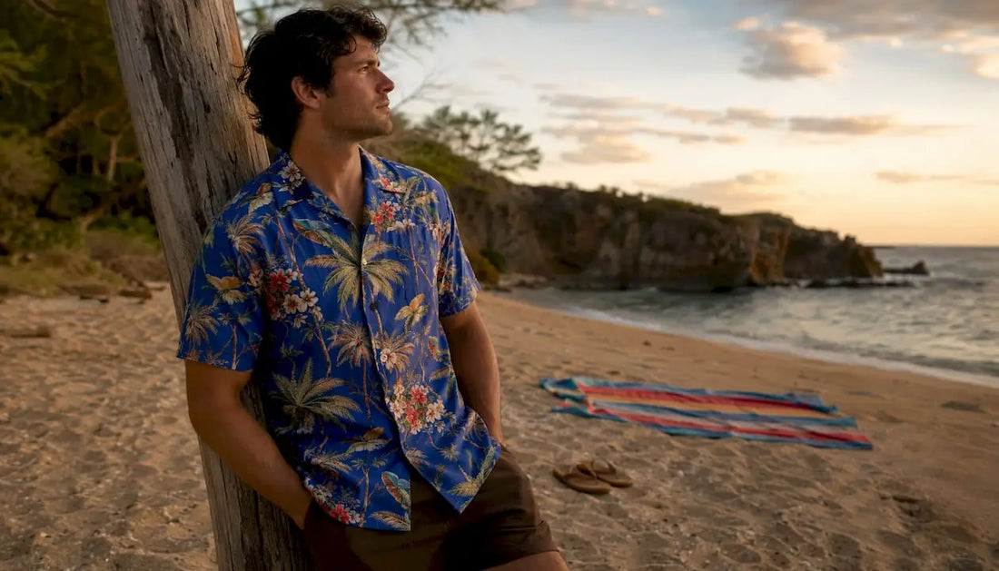 Man wearing cobalt blue Dan Flashes shirt on boardwalk