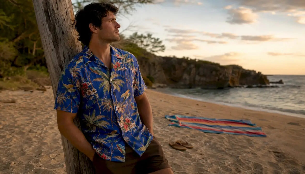 Man wearing cobalt blue Dan Flashes shirt on boardwalk