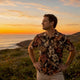 Man on beach in Dan Flashes Hawaiian shirt