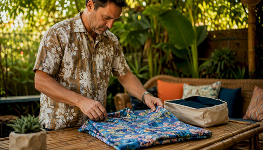 Man folding Dan Flashes shirt for storage