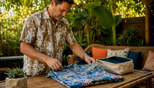 Man folding Dan Flashes shirt for storage