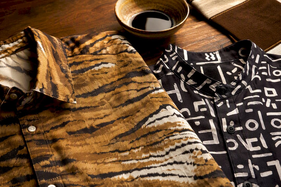 Close-up of bold patterned shirt fabrics