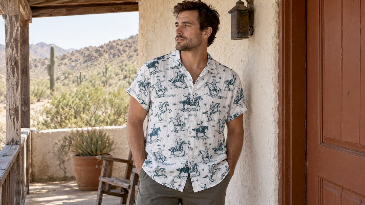 Man wearing Dan Flashes cowboy print shirt