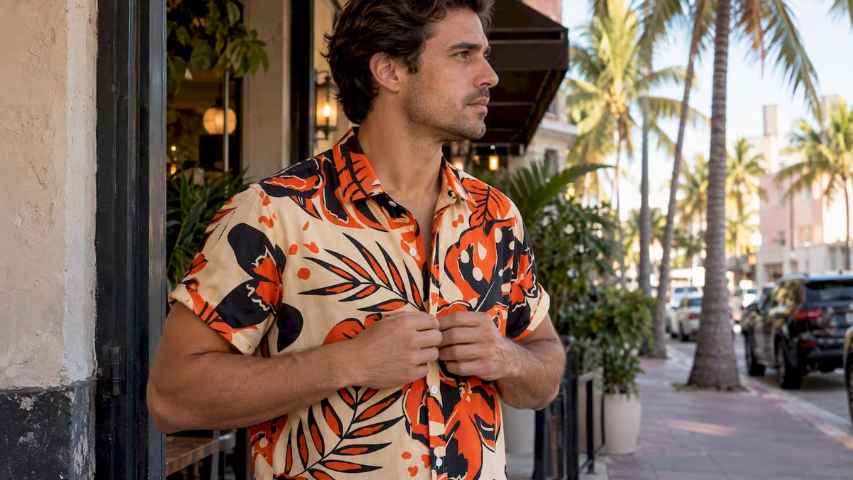 Man in bold shirt on Miami street