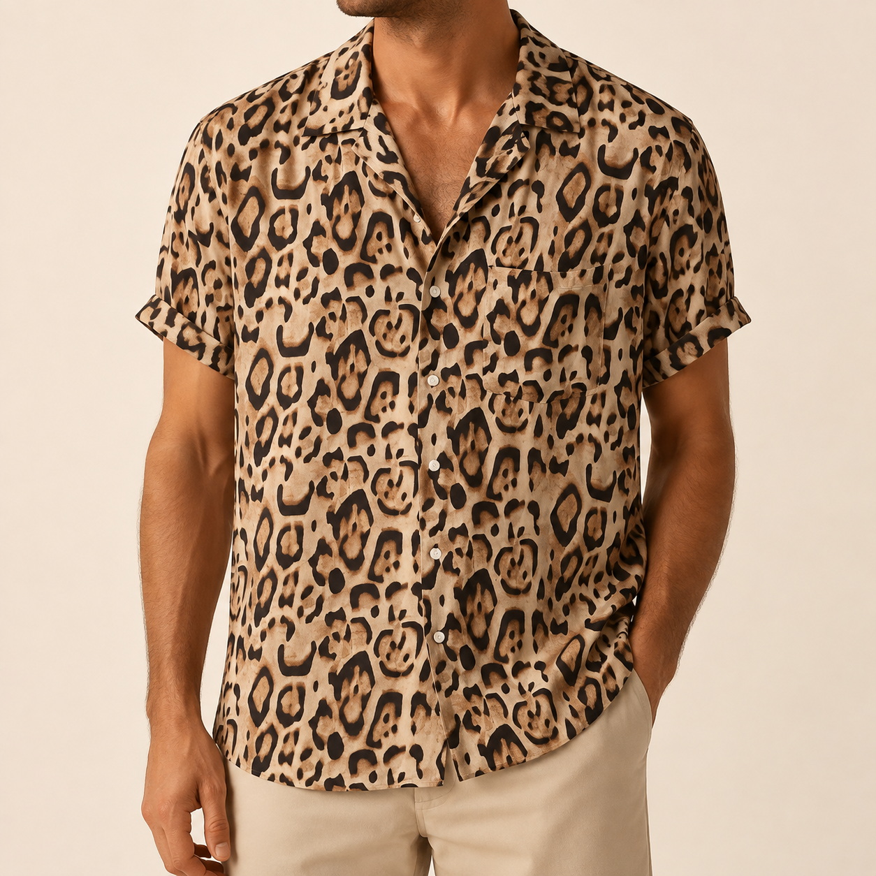 Man wearing an animal print short sleeve shirt - Dan Flashes