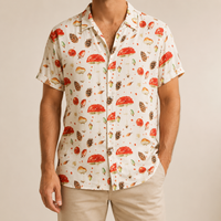 Man wearing a mushroom print novelty shirt - Dan Flashes
