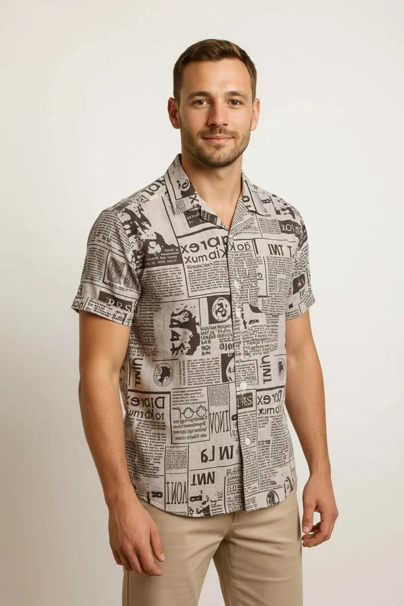 3xl Men Shirts Vintage Newspaper Print Hawaiian Shirt Dan Flashes