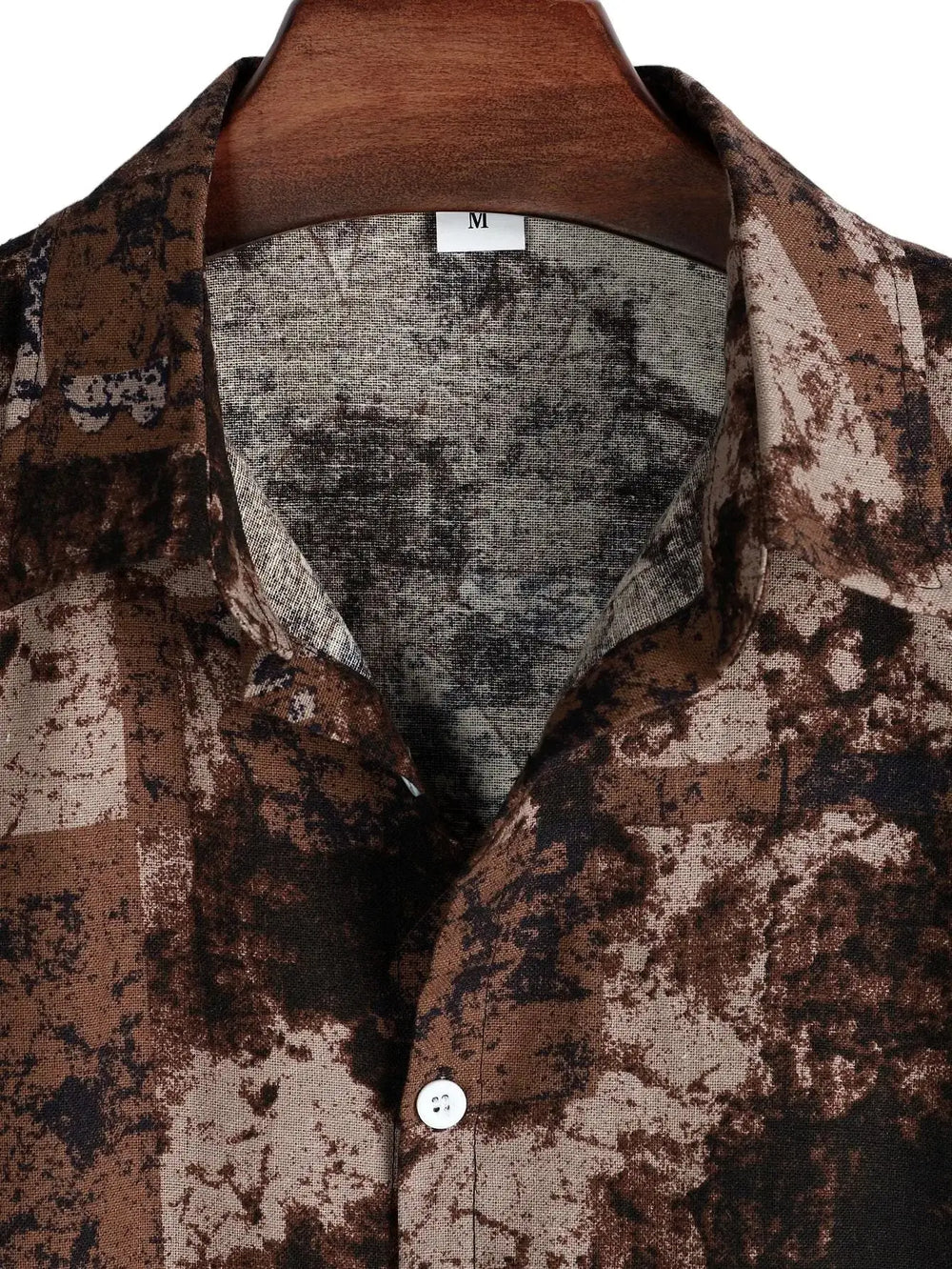 Brown Mottled Pattern Shirt, collar detail