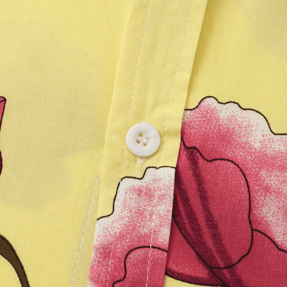 Yellow Rose Print Resort Shirt, button-front and pattern detail