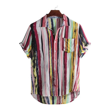 Pink & Blue Beach Shirt for men in cotton-linen blend - Dan Flashes