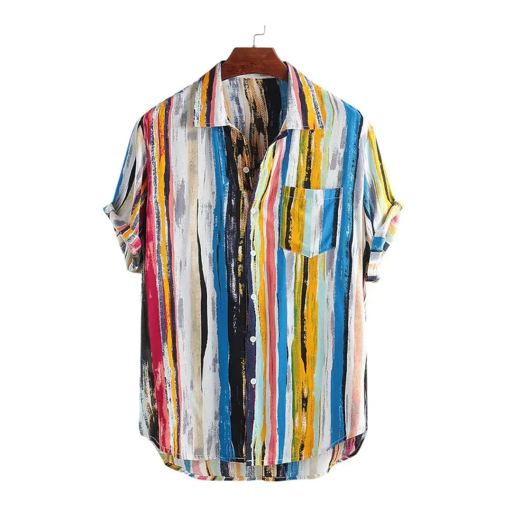 Multicolor Vertical Stripe Shirt, Blue option, front view