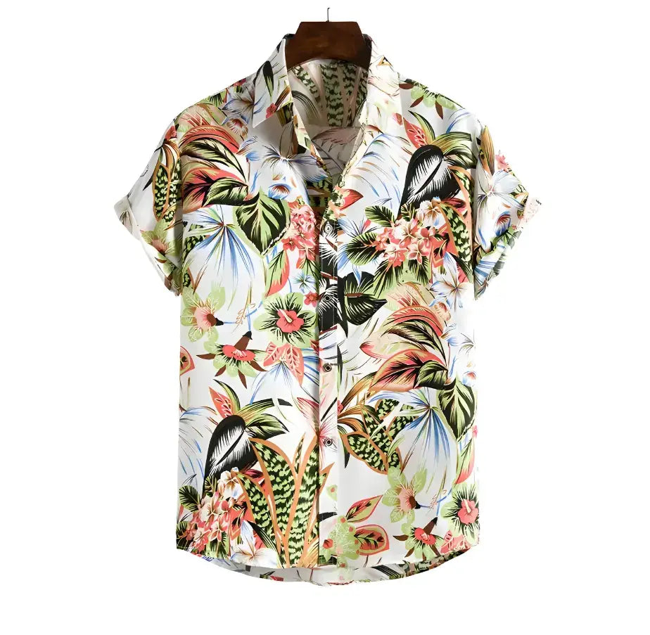 Tropical Bouquet Hawaiian Shirt, White option, front view