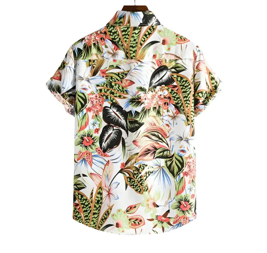 Tropical Bouquet Hawaiian Shirt, White option, back view