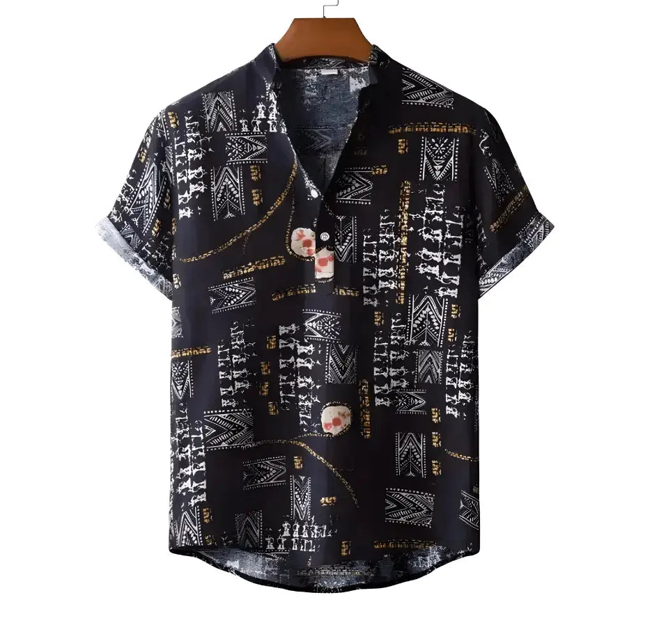 Abstract Panel Short-Sleeve Shirt, Black option, front view