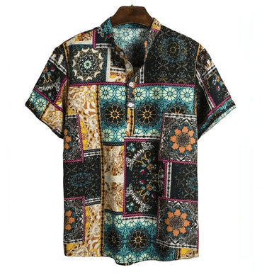 Summer Band Collar Shirt for men in cotton-linen blend - Dan Flashes