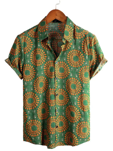 Classic Pattern Button-Up Shirt for men in cotton-linen blend - Dan Flashes
