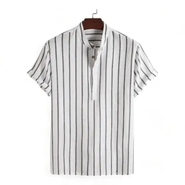 Narrow Stripe Band Collar Shirt, White option, front view