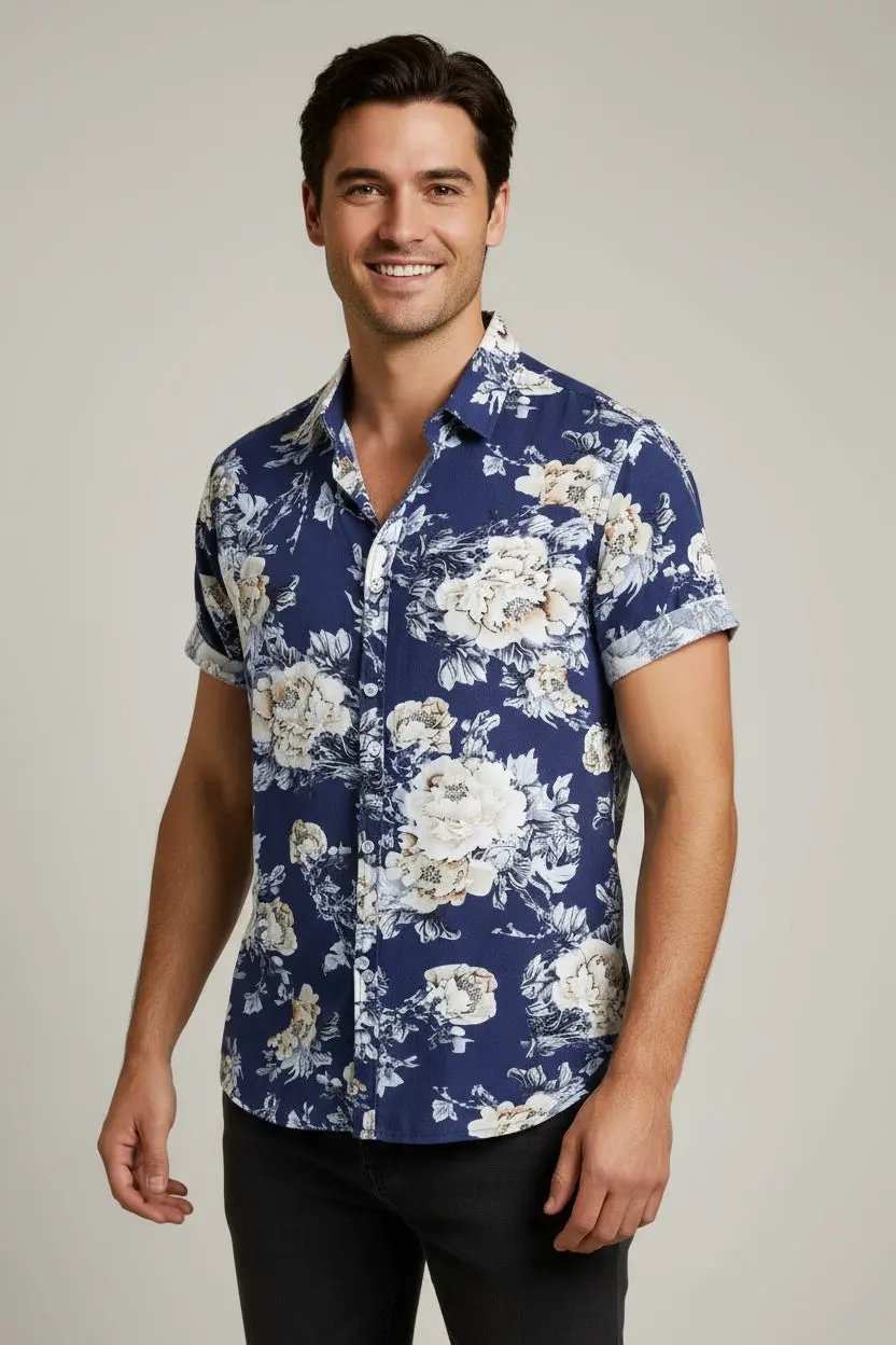 Button up shirts for men - Floral pattern shirts - Beach Shirts My Store