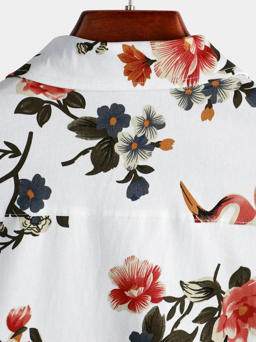Red Blossom Print Shirt, collar detail