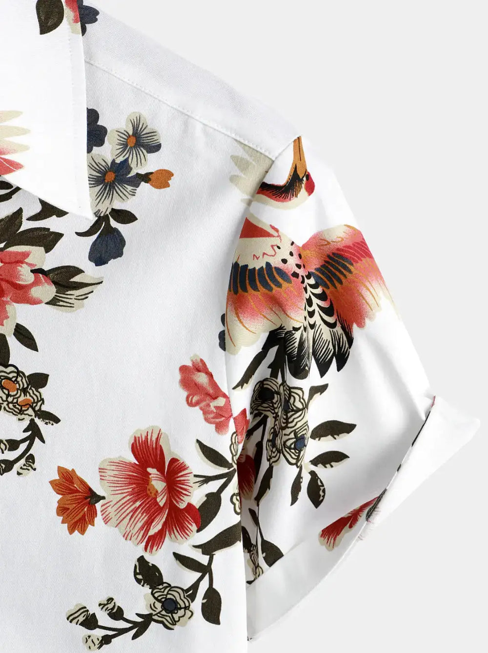 Red Blossom Print Shirt, sleeve and pattern detail