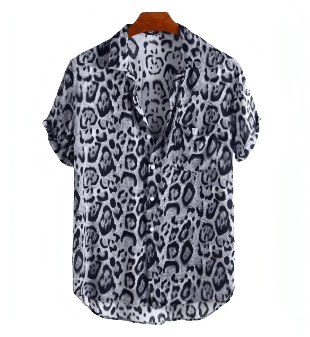 Cheetah Print Button-Up Shirt, White option, front view
