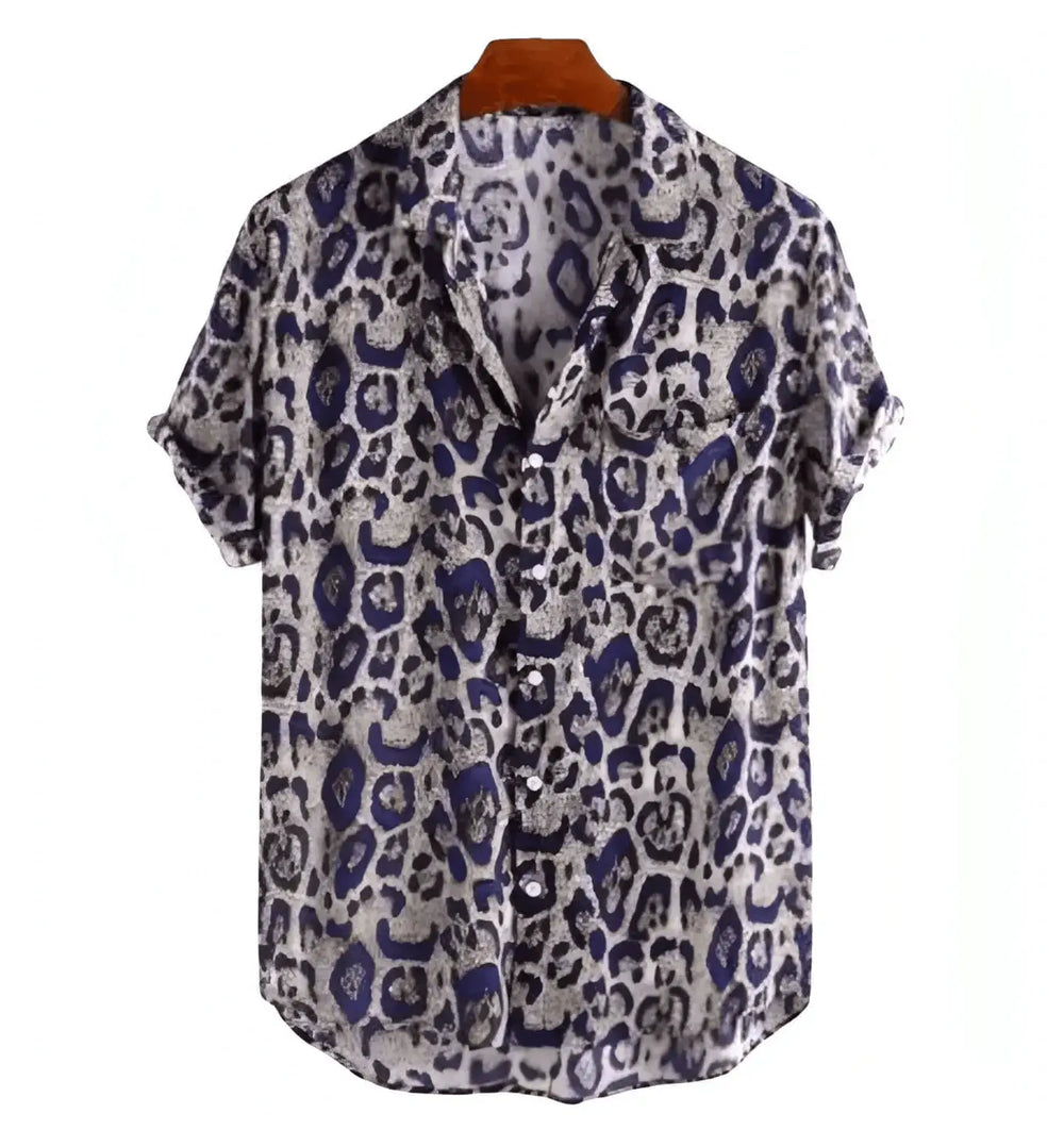 Cheetah Print Button-Up Shirt, Blue option, front view