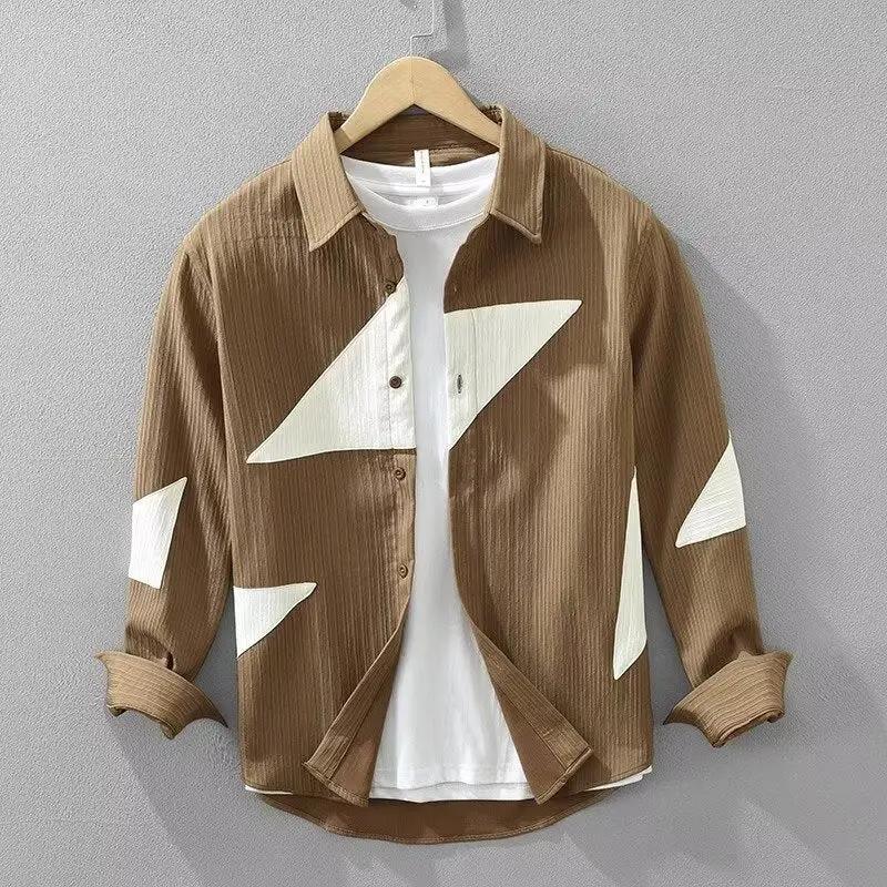 Color Contrast Patchwork Men's Long Sleeve Shirt Dan Flashes