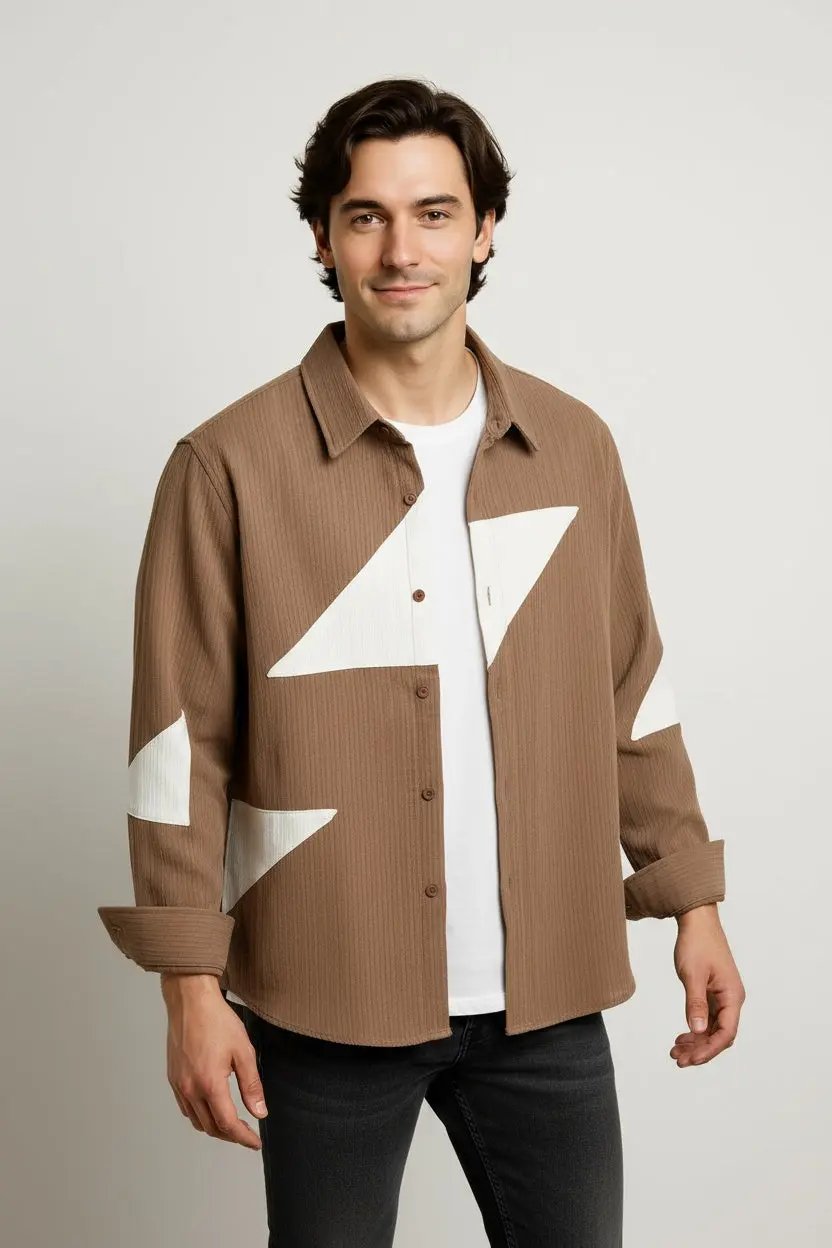 Color Contrast Patchwork Men's Long Sleeve Shirt Dan Flashes