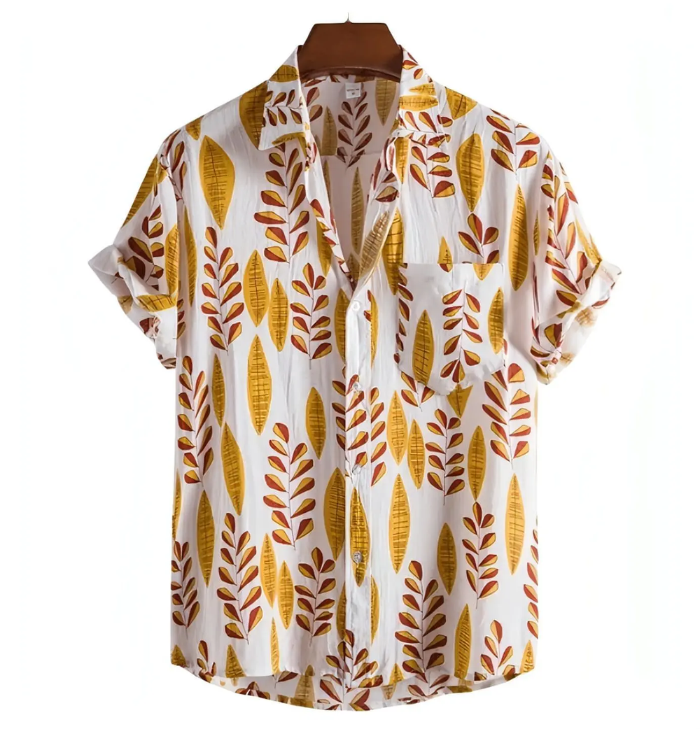 Leaf Sprig Hawaiian Shirt, Yellow option, front view