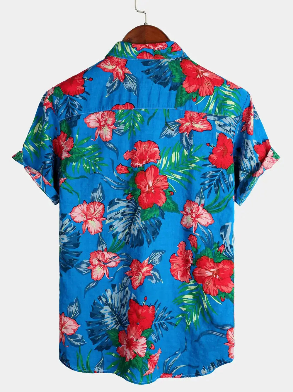 Blue Hibiscus Hawaiian Shirt, back view