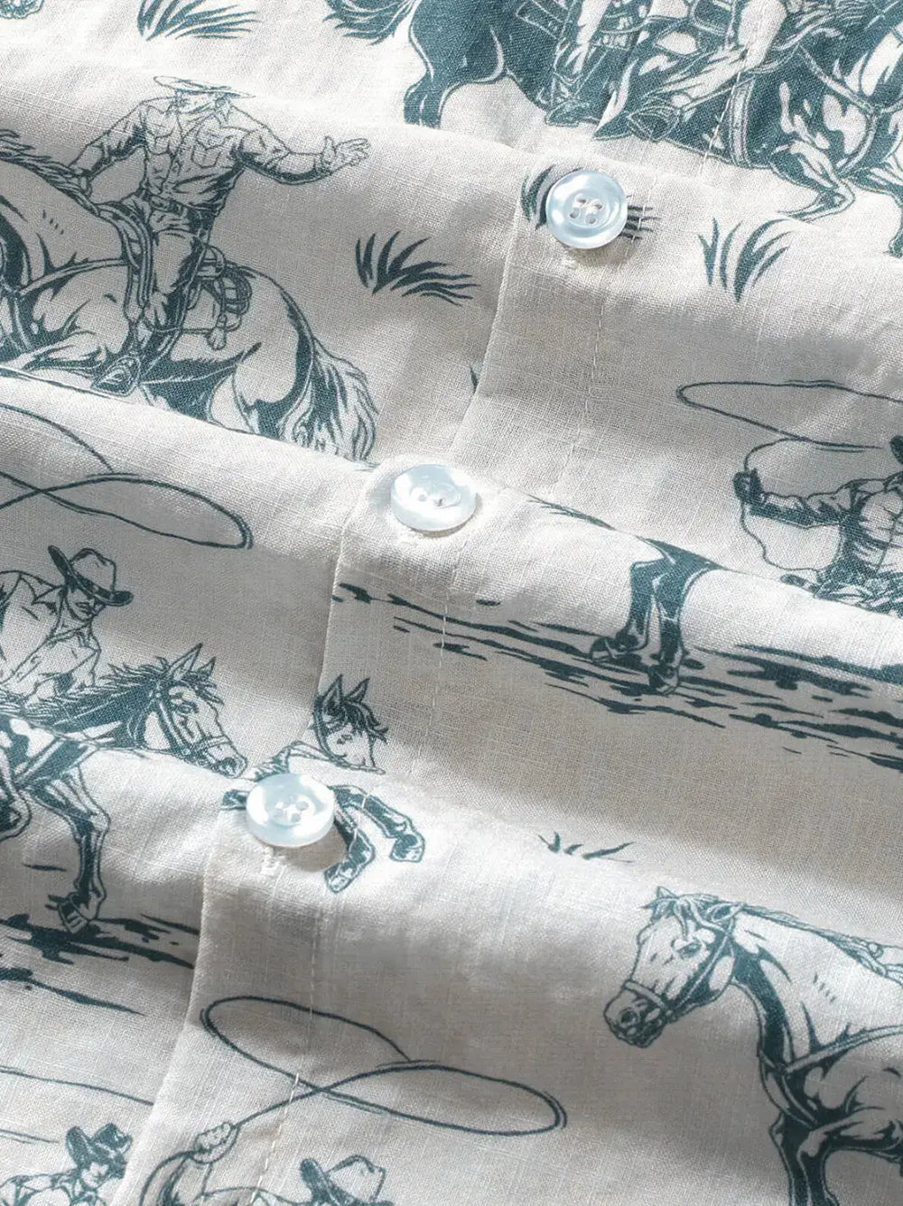 Cowboy Print Button-Up Shirt, button-front and pattern detail