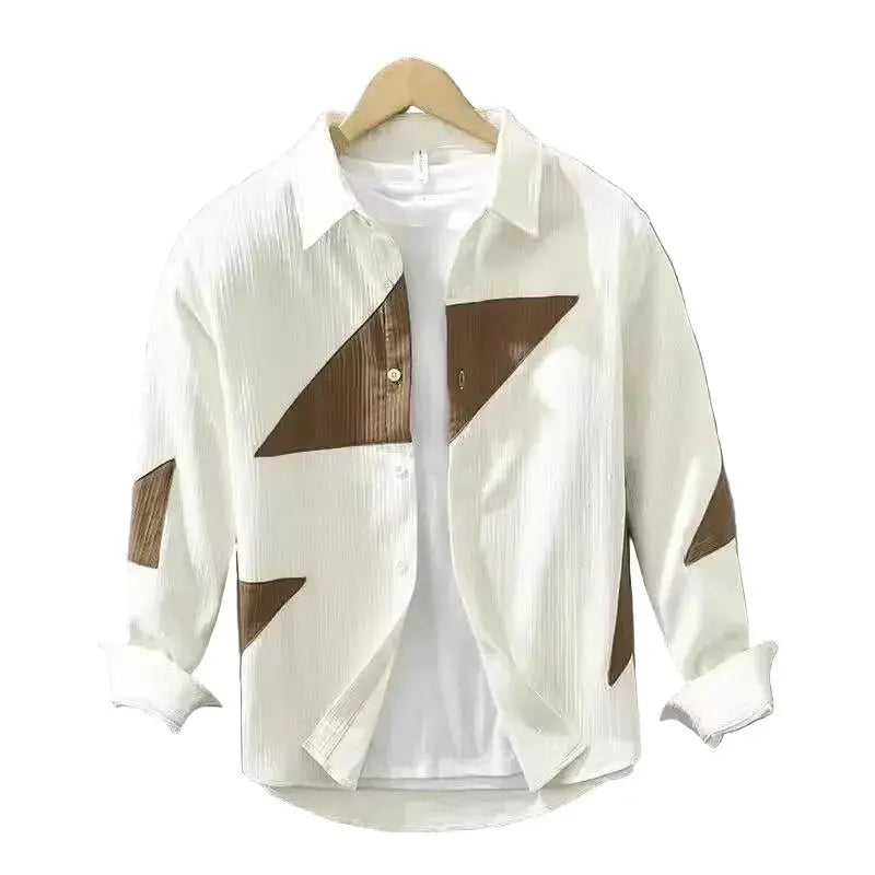 Angular Patchwork Long Sleeve Shirt, White option, front view