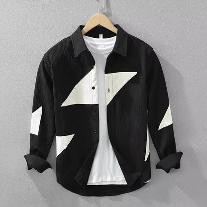 Dan Flashes Long Sleeve Shirt - 0 - Dan Flashes - White - Color Contrast Patchwork Men's Long Sleeve Shirt Dan Flashes